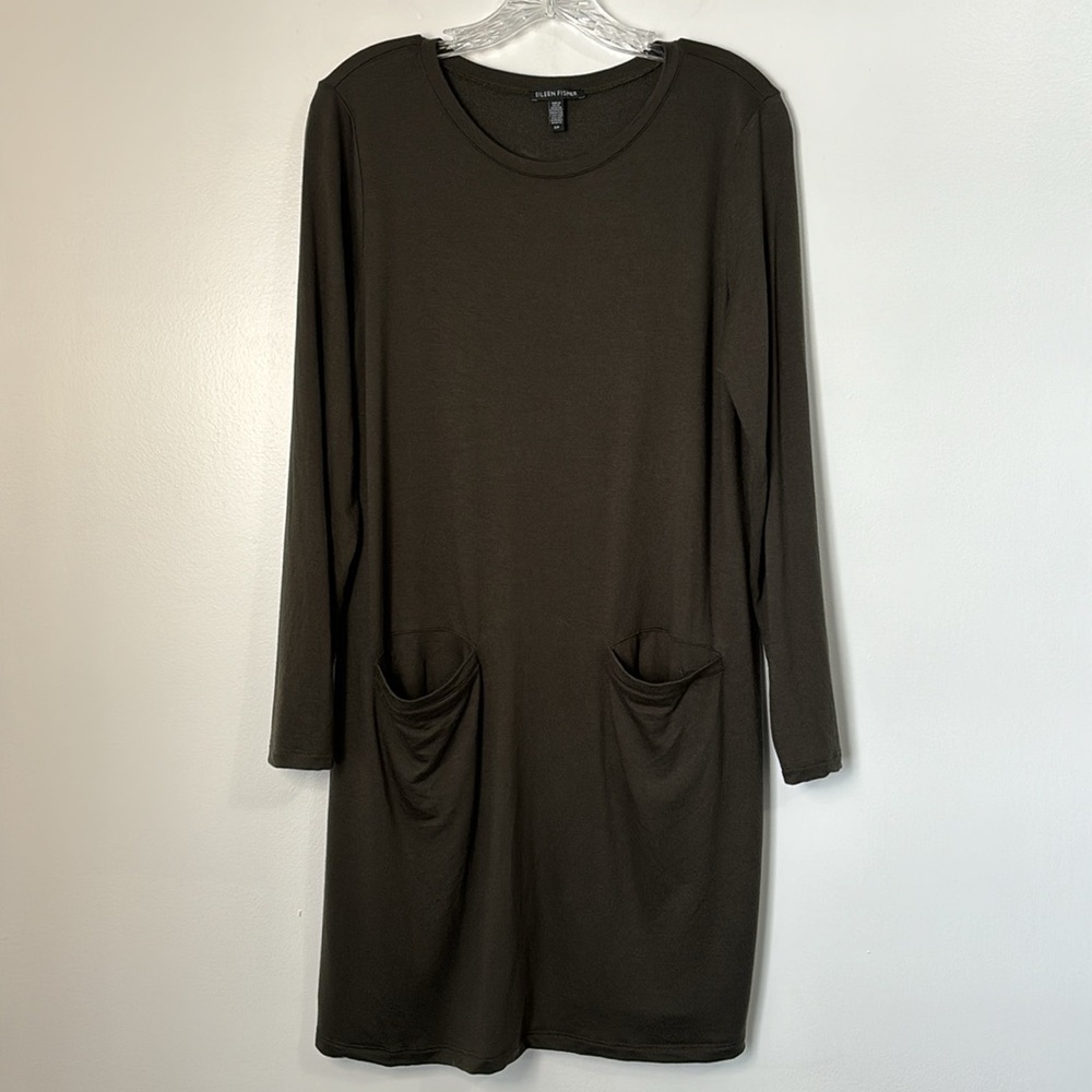 Eileen Fisher Tencel Roundneck Tunic Dress Woodland Green Size S